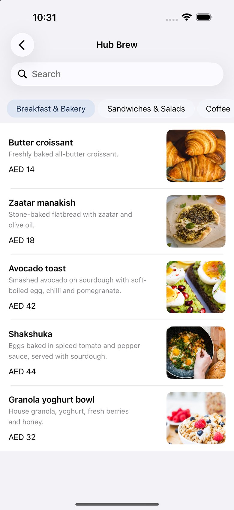 The Hub App: Order food and drinks