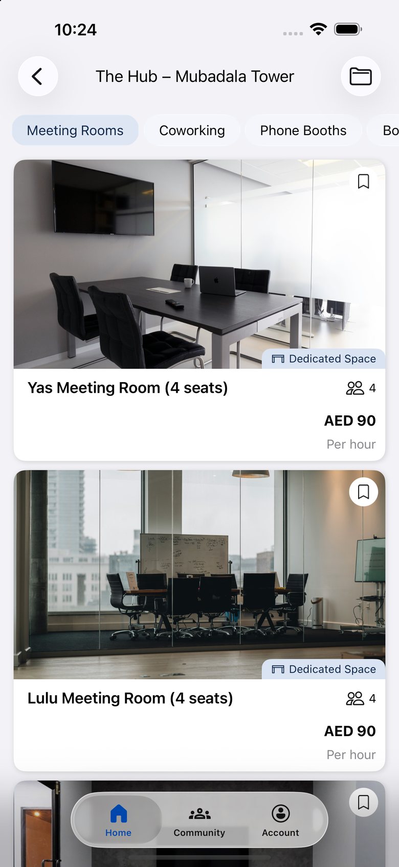 The Hub App: Meeting rooms by the hour